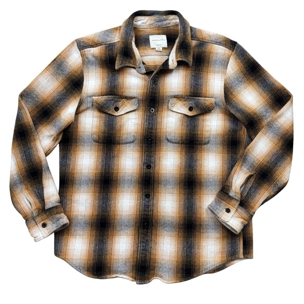 American Eagle Plaid Thick‎ Flannel Cotton Grunge Cabincore Lumberjack Mens L